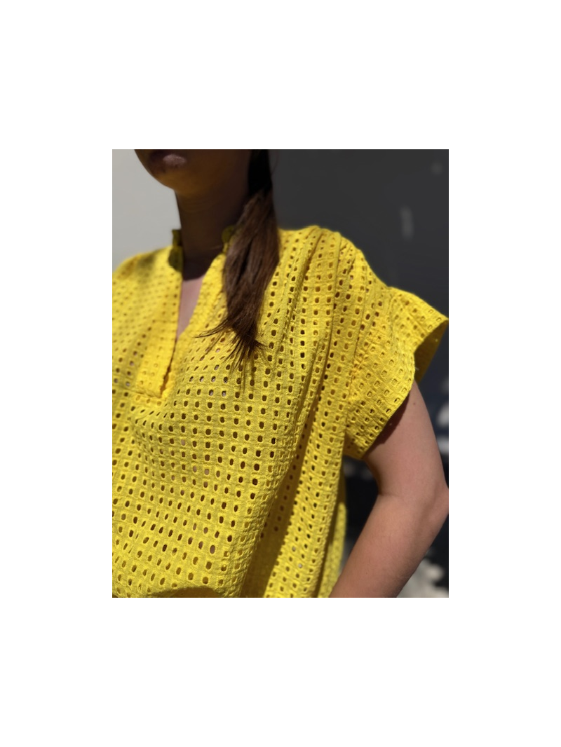 Blouse coton ajouré femme jaune – coupe ample taille unique | Sud Access