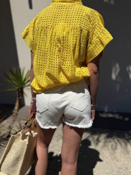 Short blanc effiloché femme – denim coton stretch – du S au XL | Sud Access