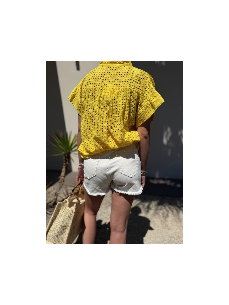 Short blanc effiloché femme – denim coton stretch – du S au XL | Sud Access