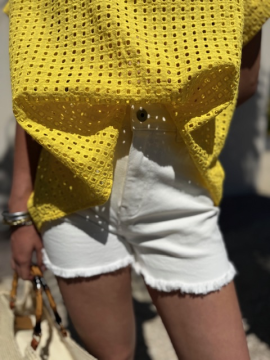 Short blanc effiloché femme – denim coton stretch – du S au XL | Sud Access