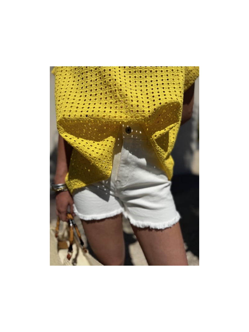 Short blanc effiloché femme – denim coton stretch – du S au XL | Sud Access