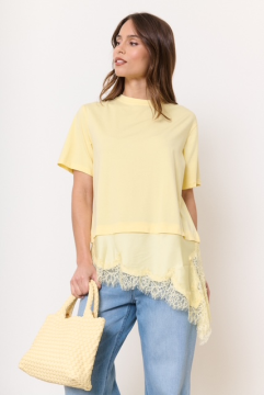T-shirt loose asymétrique femme jaune – Fluide et confortable