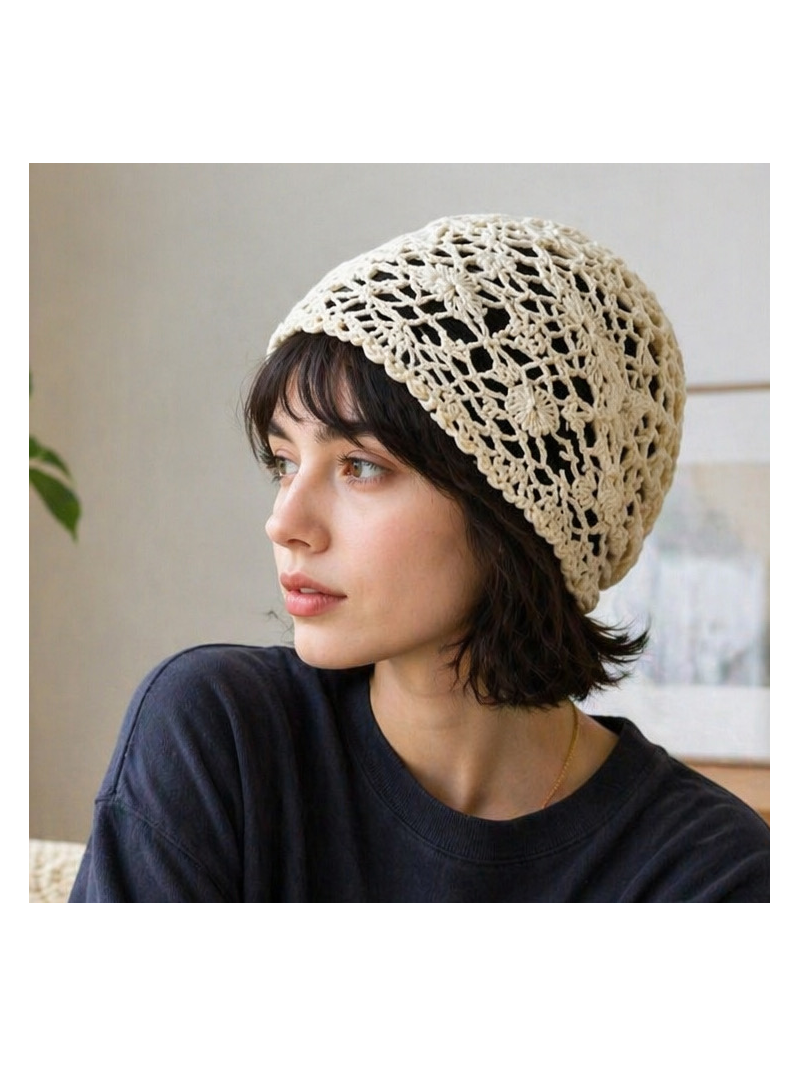 CROCHET Bonnet crochet écru CROCHET Bonnet crochet écru