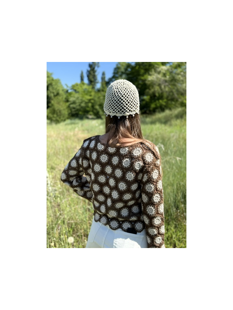 Top crochet femme chocolat écru – Top crop bohème manches évasées | Sud Access Top crochet femme chocolat écru – Top crop bohème manches évasées | Sud Access