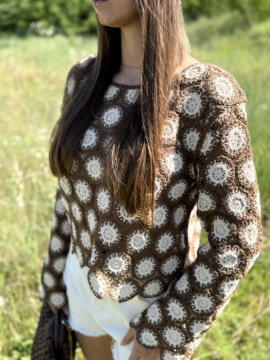 Top crochet femme chocolat écru – Top crop bohème manches évasées | Sud Access