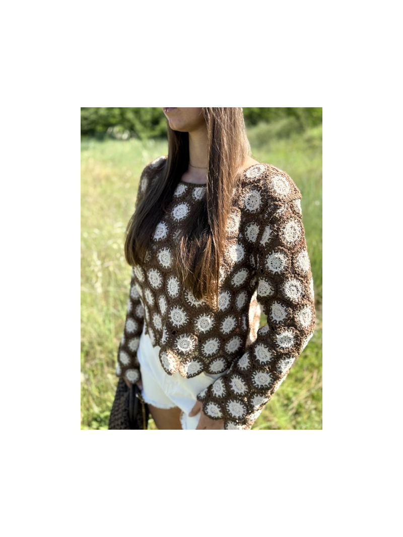 Top crochet femme chocolat écru – Top crop bohème manches évasées | Sud Access Top crochet femme chocolat écru – Top crop bohème manches évasées | Sud Access