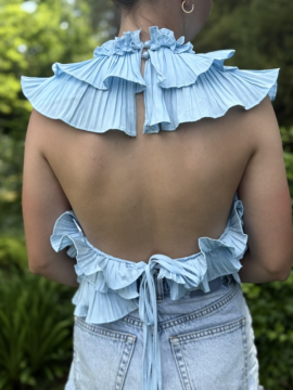 Top dos nu ciel à volants plissés Lovely – top femme élégant et tendance
