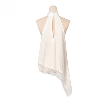 Top satin blanc asymétrique dentelle – Top col montant femme tendance Top satin blanc asymétrique dentelle – Top col montant femme tendance