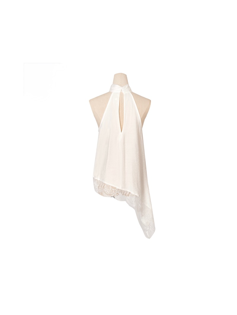 Top satin blanc asymétrique dentelle – Top col montant femme tendance Top satin blanc asymétrique dentelle – Top col montant femme tendance