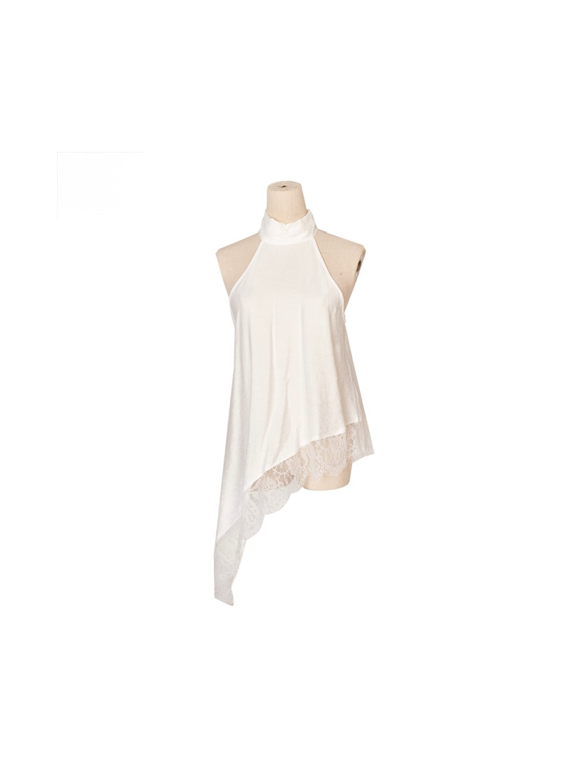 Top satin blanc asymétrique dentelle – Top col montant femme tendance Top satin blanc asymétrique dentelle – Top col montant femme tendance