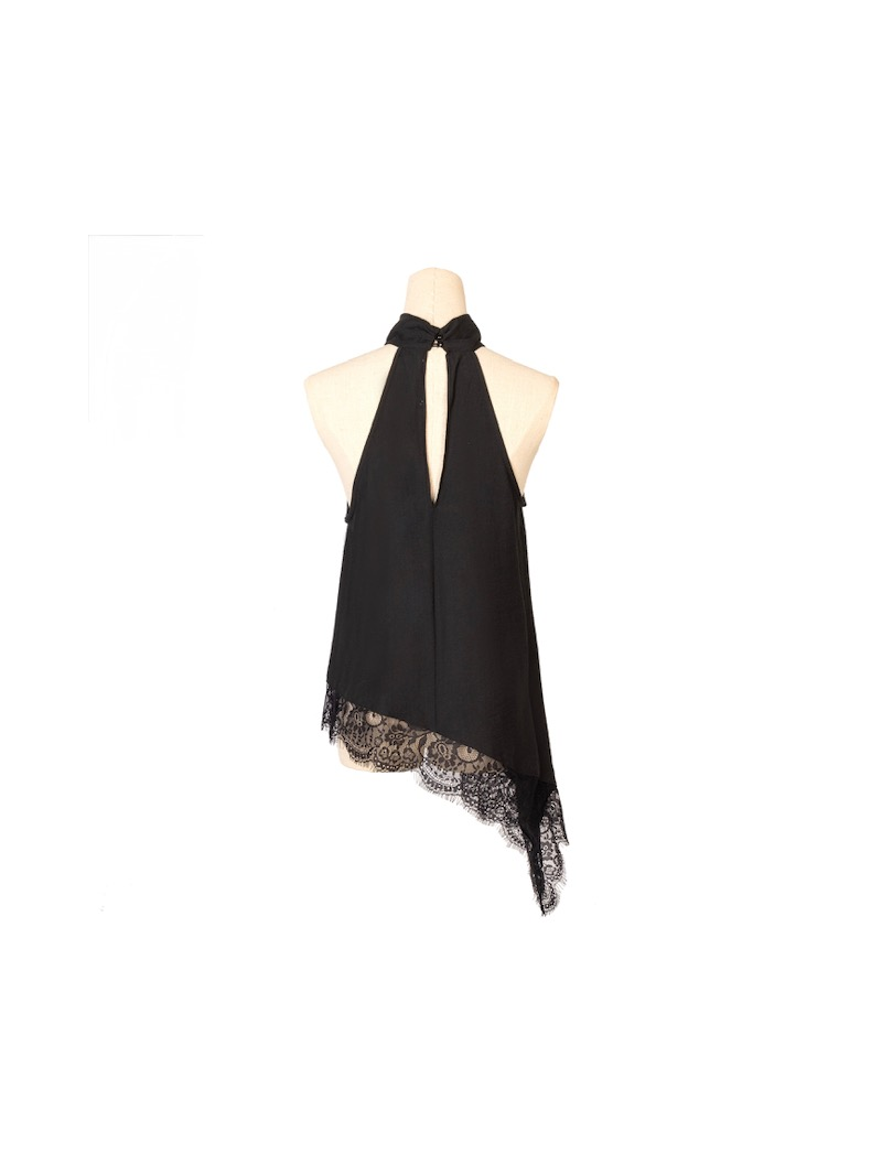 Top satin noir asymétrique dentelle – Top col montant femme tendance Top satin noir asymétrique dentelle – Top col montant femme tendance