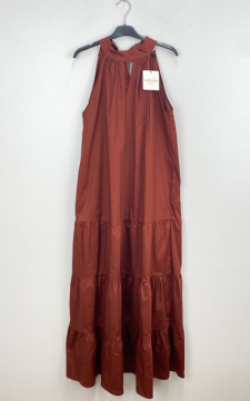 Robe longue popeline terracotta – Robe femme emmanchure américaine