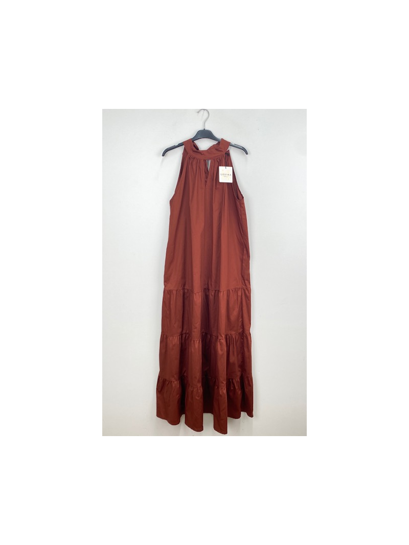 Robe longue popeline terracotta – Robe femme emmanchure américaine Robe longue popeline terracotta – Robe femme emmanchure américaine