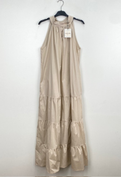 Robe longue popeline beige – Robe femme emmanchure américaine