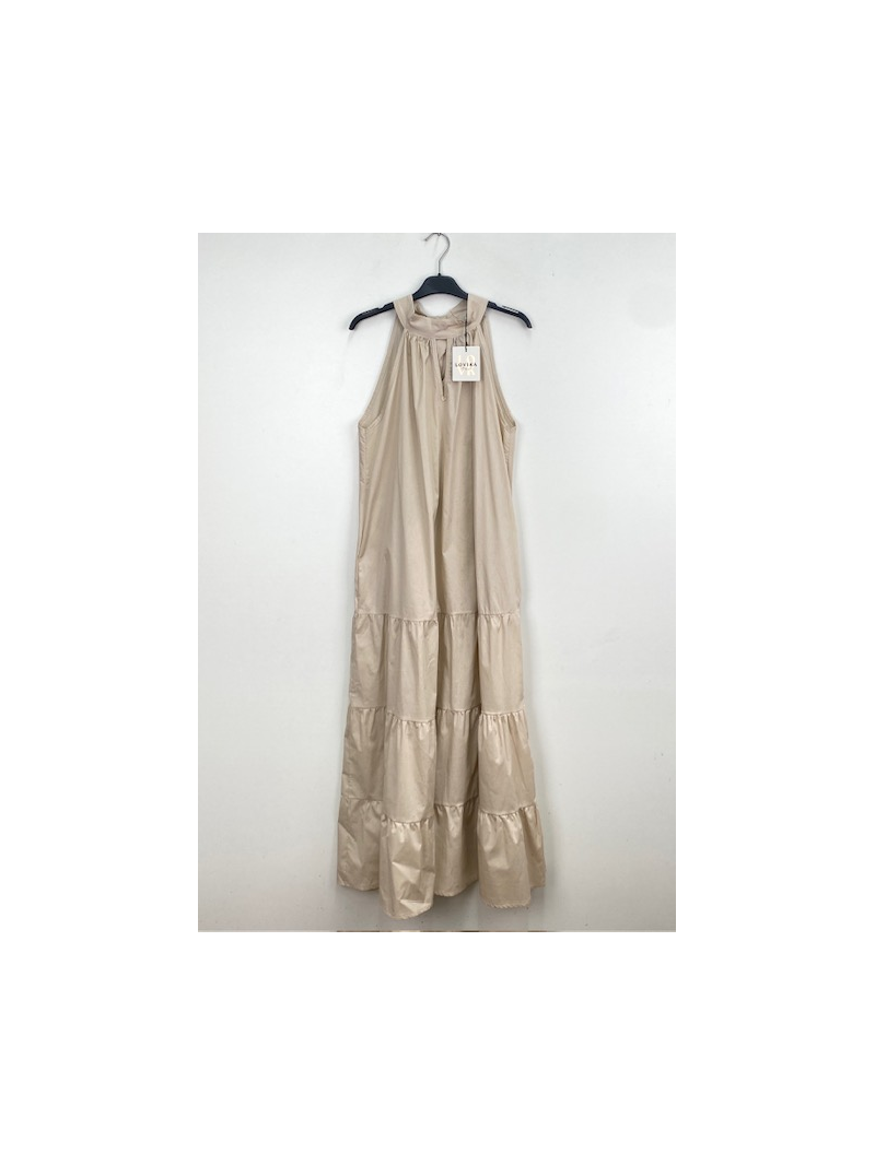 Robe longue popeline beige – Robe femme emmanchure américaine Robe longue popeline beige – Robe femme emmanchure américaine
