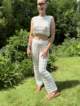 Ensemble Isla en maille coton écru – Top & pantalon ajourés | Sud Access