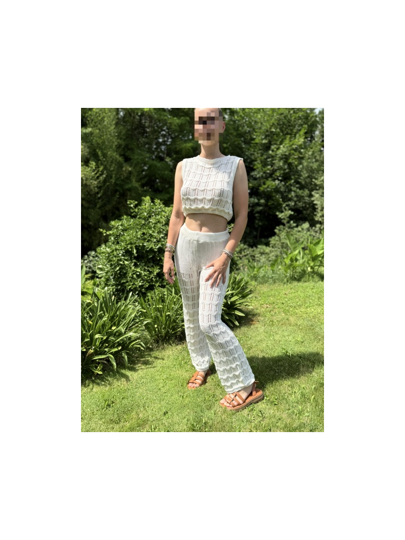 Ensemble Isla en maille coton écru – Top & pantalon ajourés | Sud Access