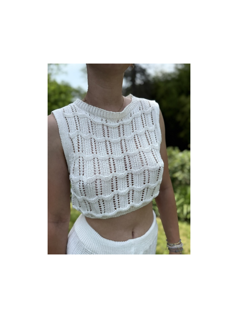 Ensemble Isla en maille coton écru – Top & pantalon ajourés | Sud Access