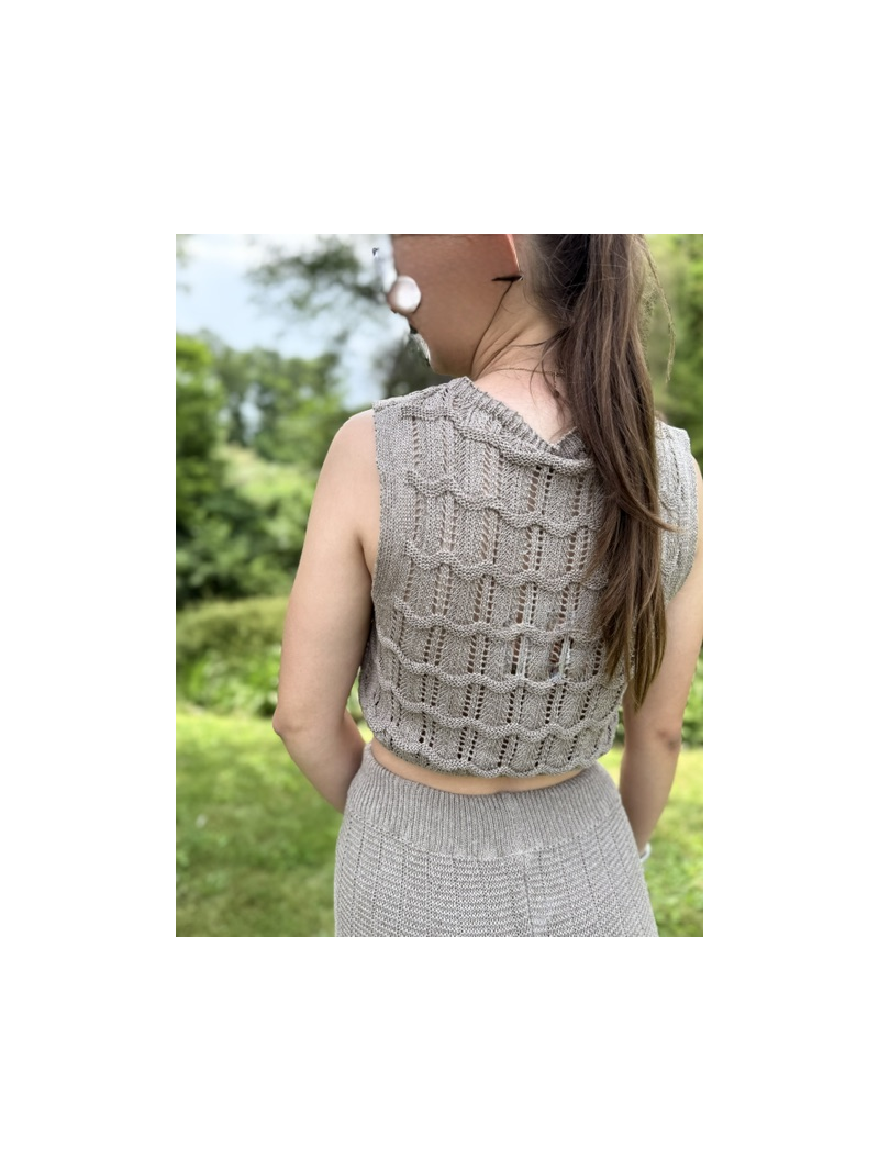 Ensemble Isla en maille coton tan – Top & pantalon ajourés | Sud Access