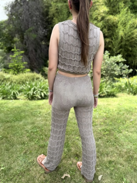 Ensemble Isla en maille coton tan – Top & pantalon ajourés | Sud Access