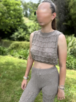 Ensemble Isla en maille coton tan – Top & pantalon ajourés | Sud Access