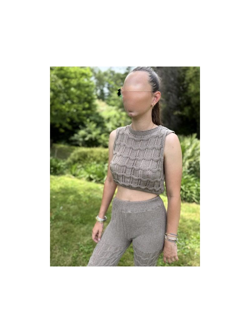 Ensemble Isla en maille coton tan – Top & pantalon ajourés | Sud Access