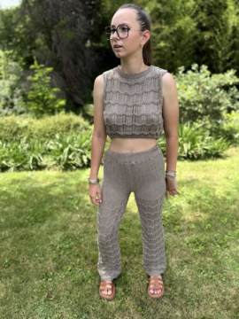 Ensemble Isla en maille coton tan – Top & pantalon ajourés | Sud Access
