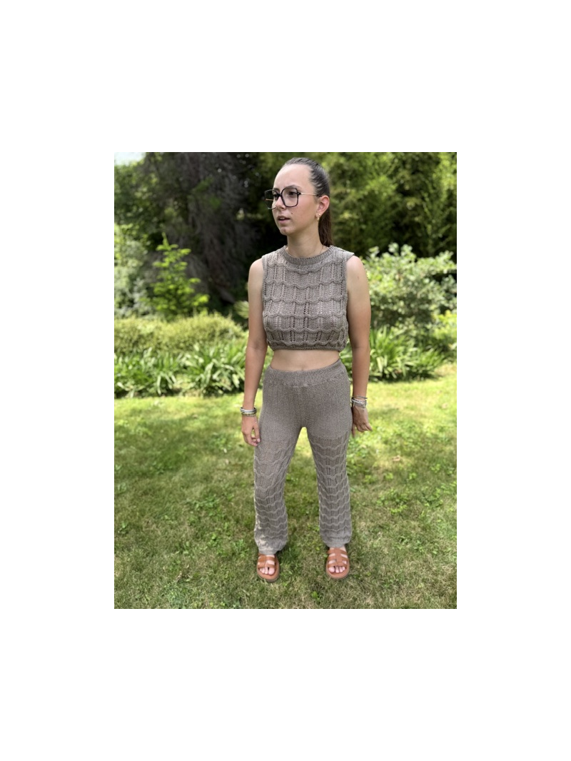 Ensemble Isla en maille coton tan – Top & pantalon ajourés | Sud Access