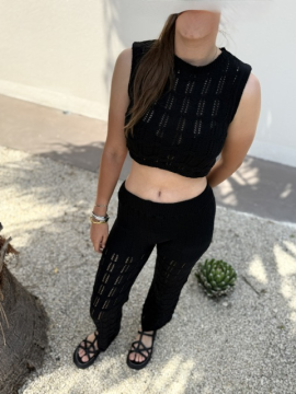 Ensemble Isla en maille coton noir – Top & pantalon ajourés | Sud Access