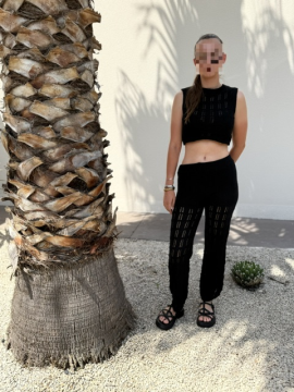 Ensemble Isla en maille coton noir – Top & pantalon ajourés | Sud Access