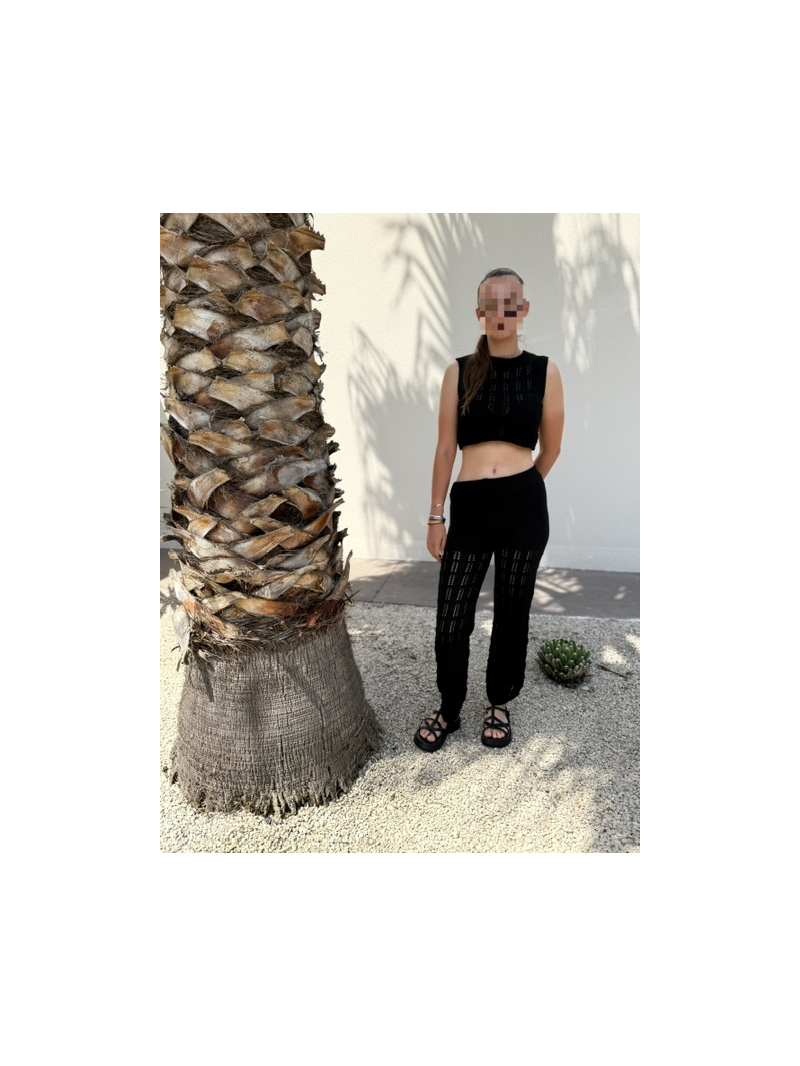 Ensemble Isla en maille coton noir – Top & pantalon ajourés | Sud Access