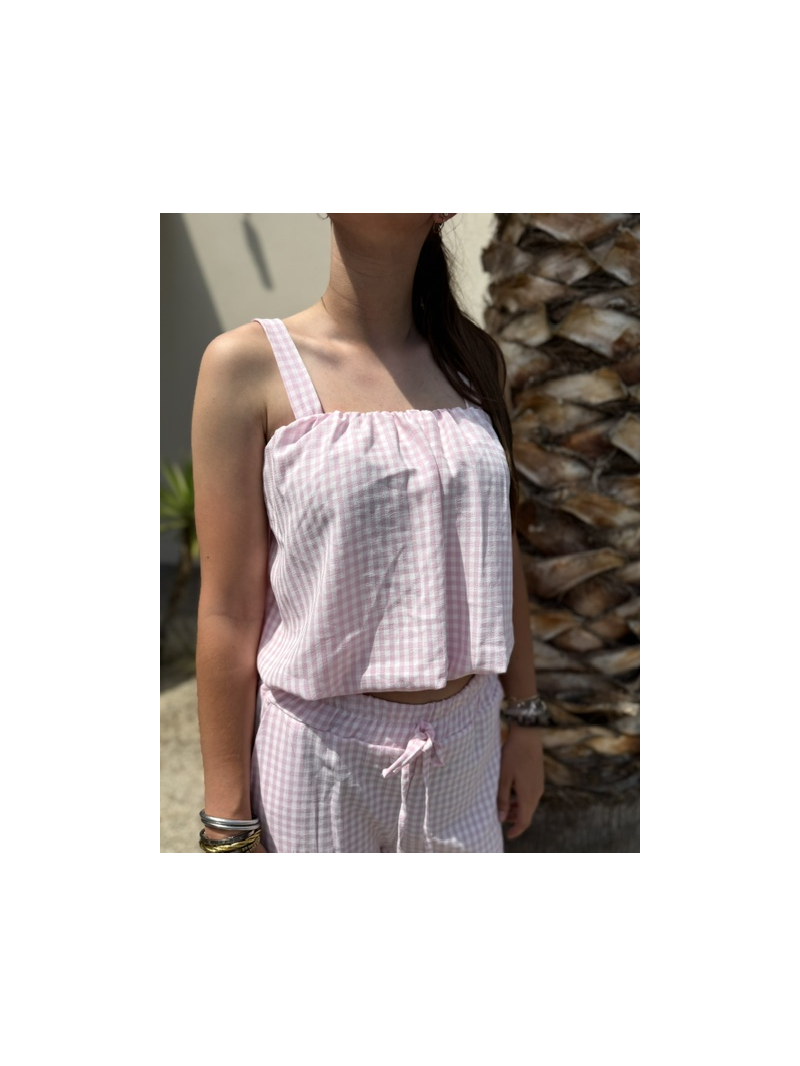 Ensemble vichy rose poudre – Top et pantalon léger femme | Sud Access