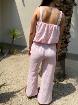 Ensemble vichy rose poudre – Top et pantalon léger femme | Sud Access