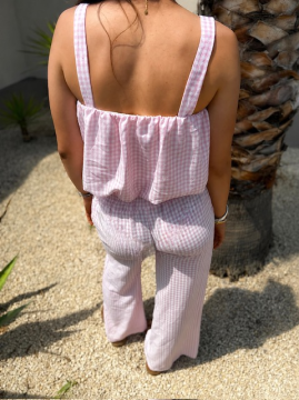 Ensemble vichy rose poudre – Top et pantalon léger femme | Sud Access