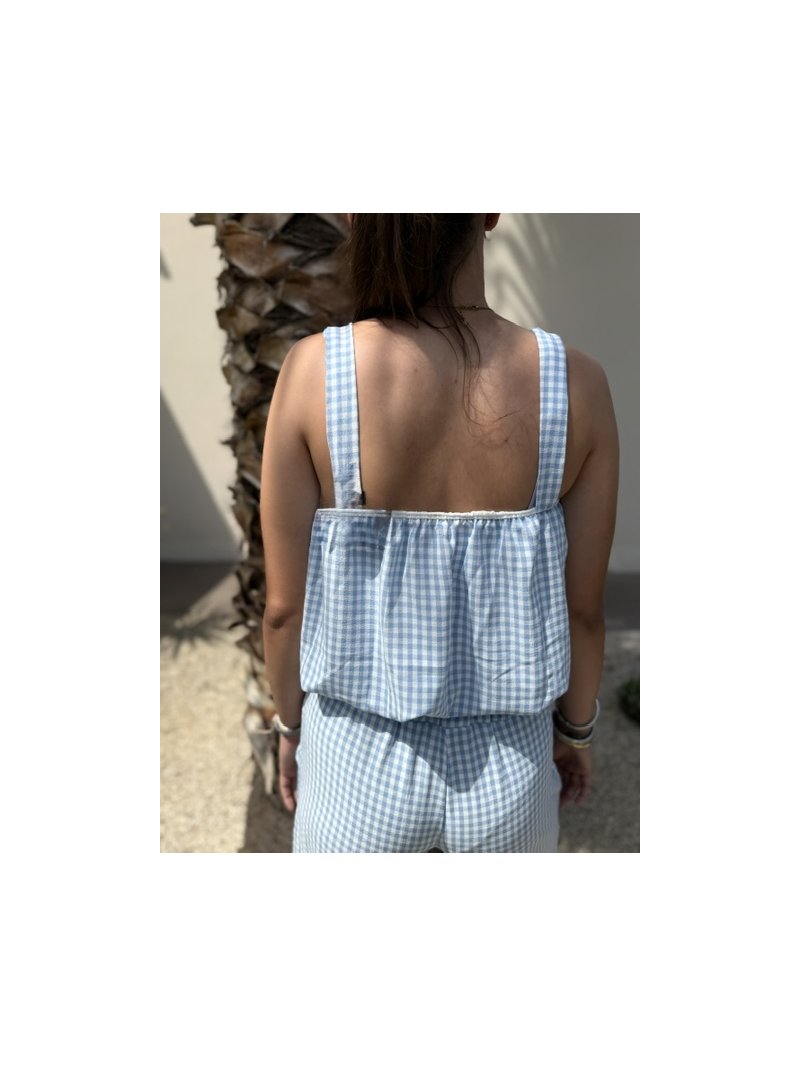 Ensemble vichy ciel – Top et pantalon léger femme | Sud Access
