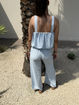 Ensemble vichy ciel – Top et pantalon léger femme | Sud Access