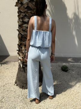 Ensemble vichy ciel – Top et pantalon léger femme | Sud Access