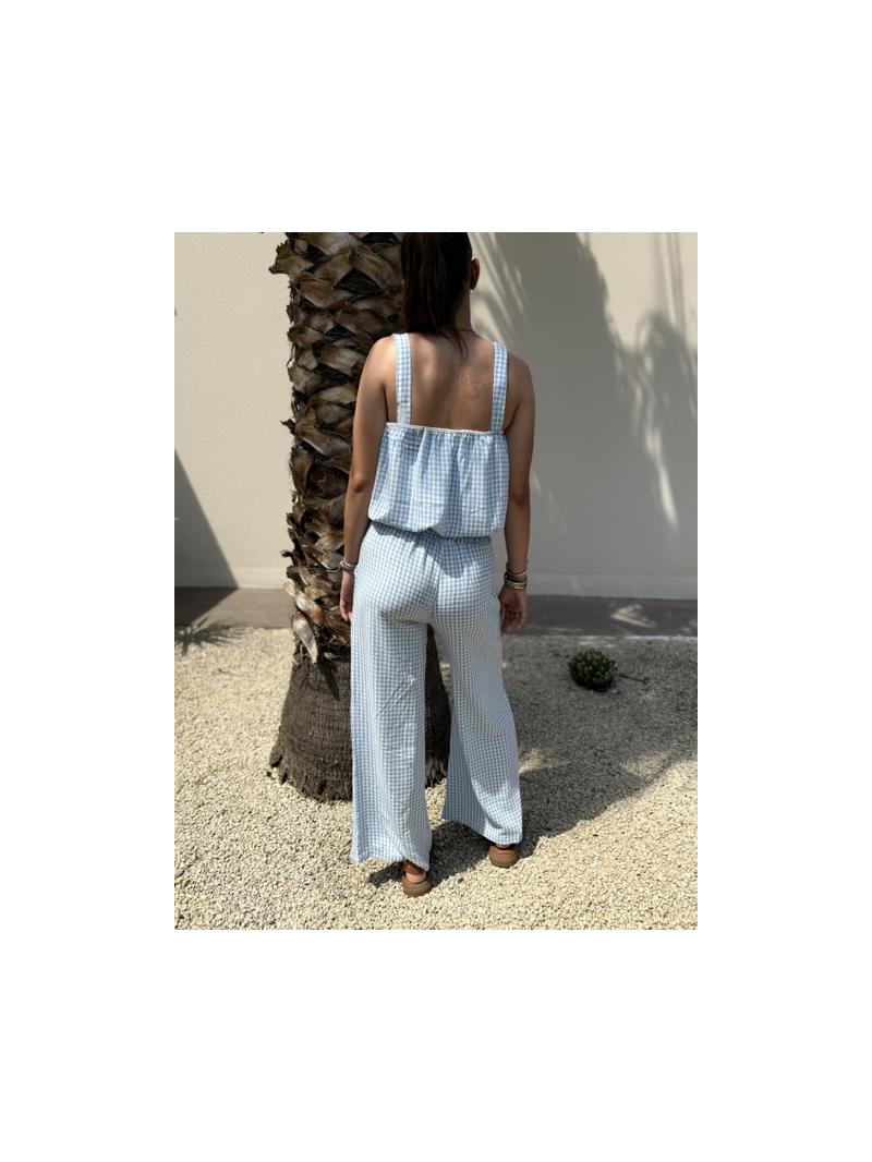 Ensemble vichy ciel – Top et pantalon léger femme | Sud Access