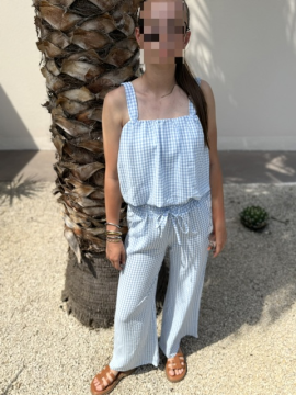 Ensemble vichy ciel – Top et pantalon léger femme | Sud Access