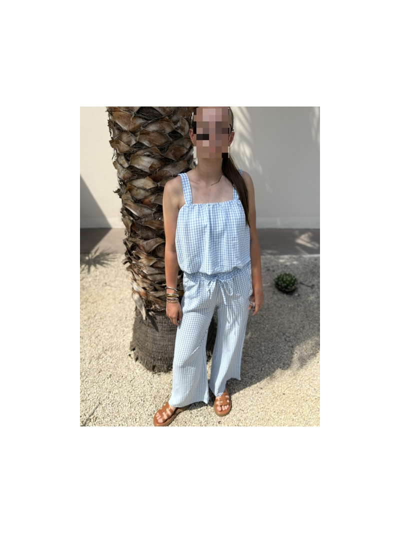 Ensemble vichy ciel – Top et pantalon léger femme | Sud Access