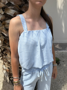 Ensemble vichy ciel – Top et pantalon léger femme | Sud Access
