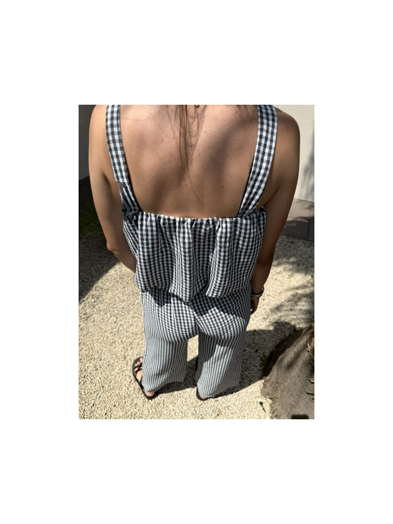 Ensemble vichy noir – Top et pantalon léger femme | Sud Access