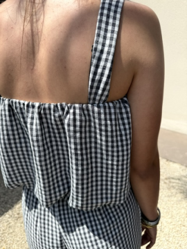Ensemble vichy noir – Top et pantalon léger femme | Sud Access