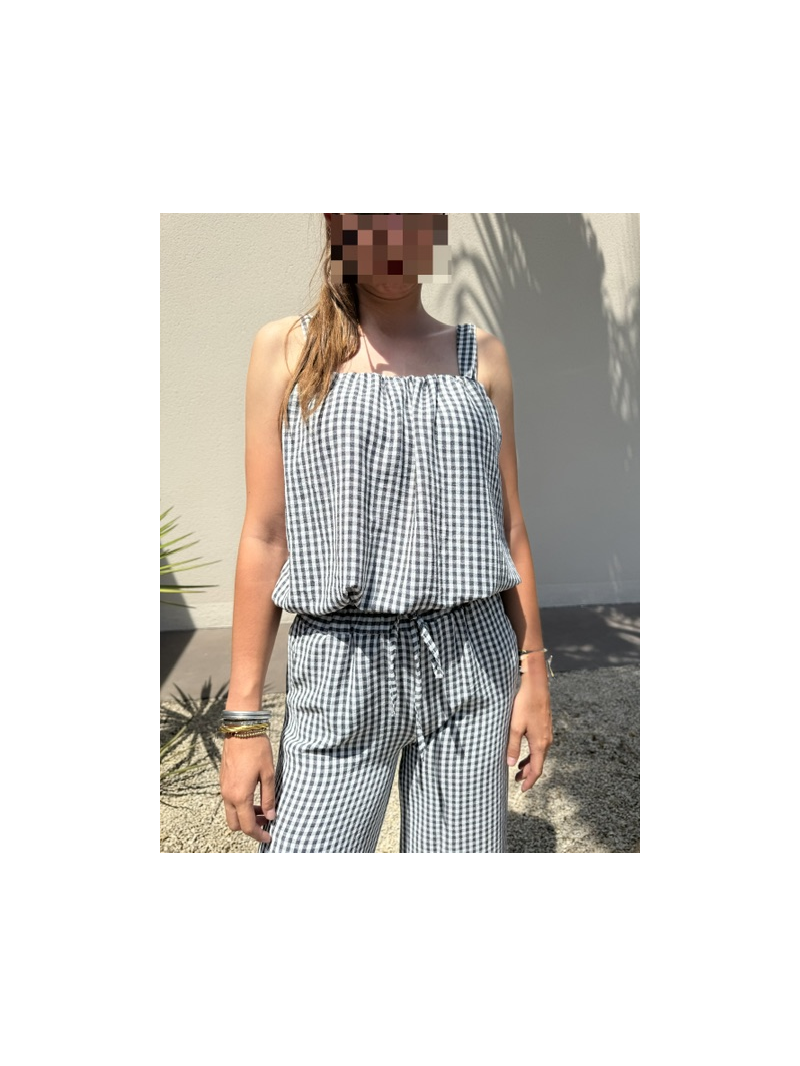 Ensemble vichy noir – Top et pantalon léger femme | Sud Access