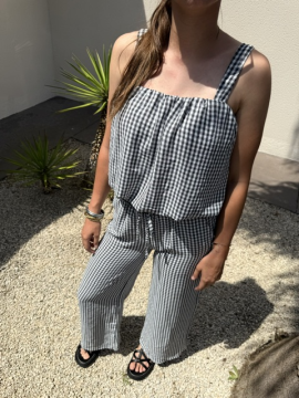 Ensemble vichy noir – Top et pantalon léger femme | Sud Access