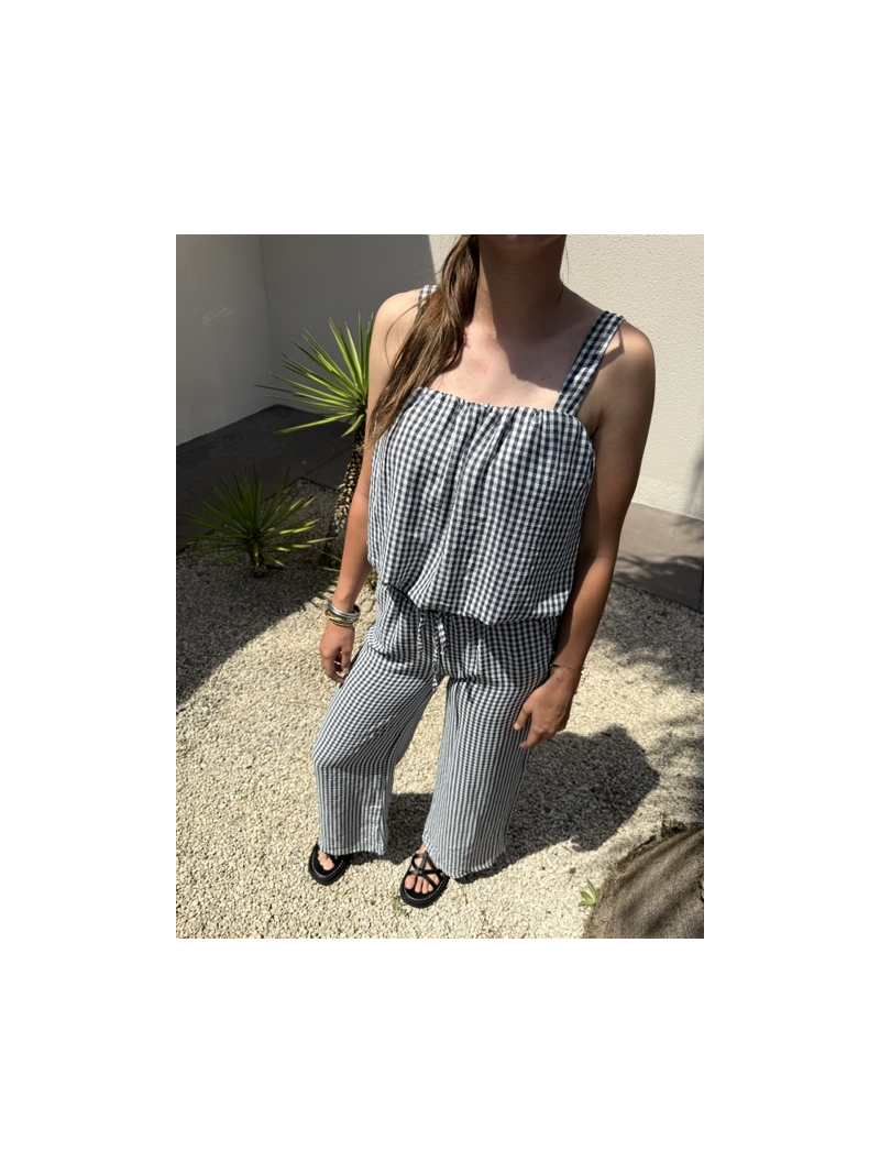 Ensemble vichy noir – Top et pantalon léger femme | Sud Access