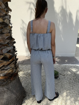 Ensemble vichy marine – Top et pantalon léger femme | Sud Access