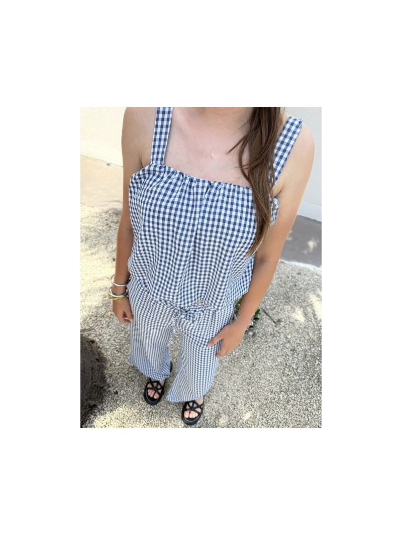 Ensemble vichy marine – Top et pantalon léger femme | Sud Access