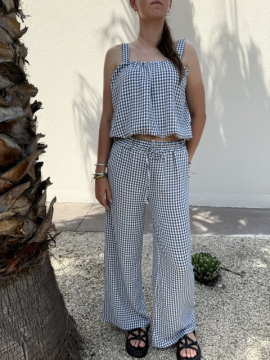 Ensemble vichy marine – Top et pantalon léger femme | Sud Access