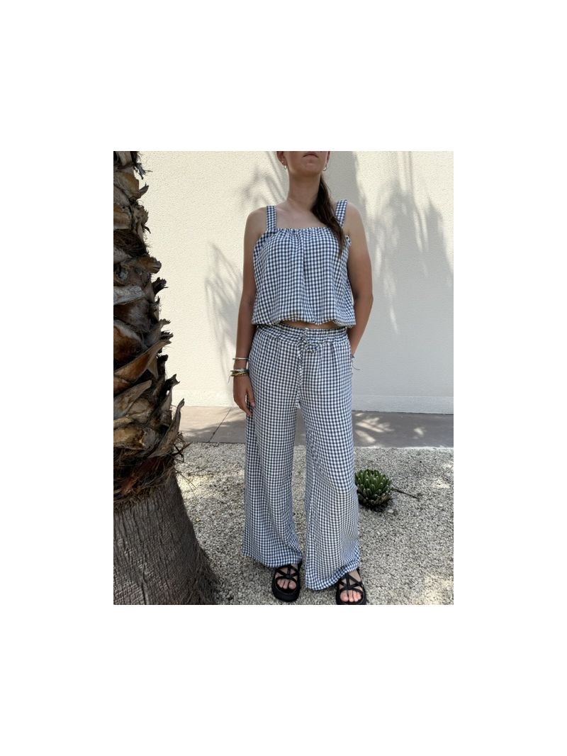 Ensemble vichy marine – Top et pantalon léger femme | Sud Access
